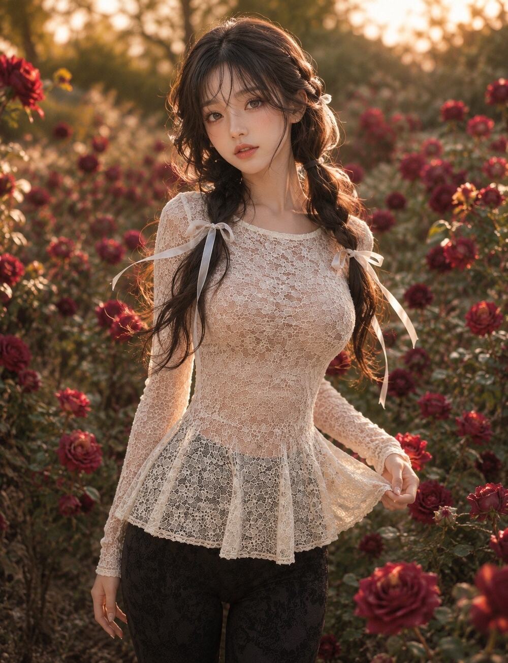 Heaven Sent delicate beauty sheer floral lace peplum glowing ivory top